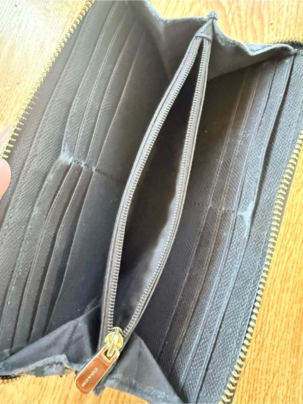 Coach Signature Zip Wallet in Brown with Black Trim